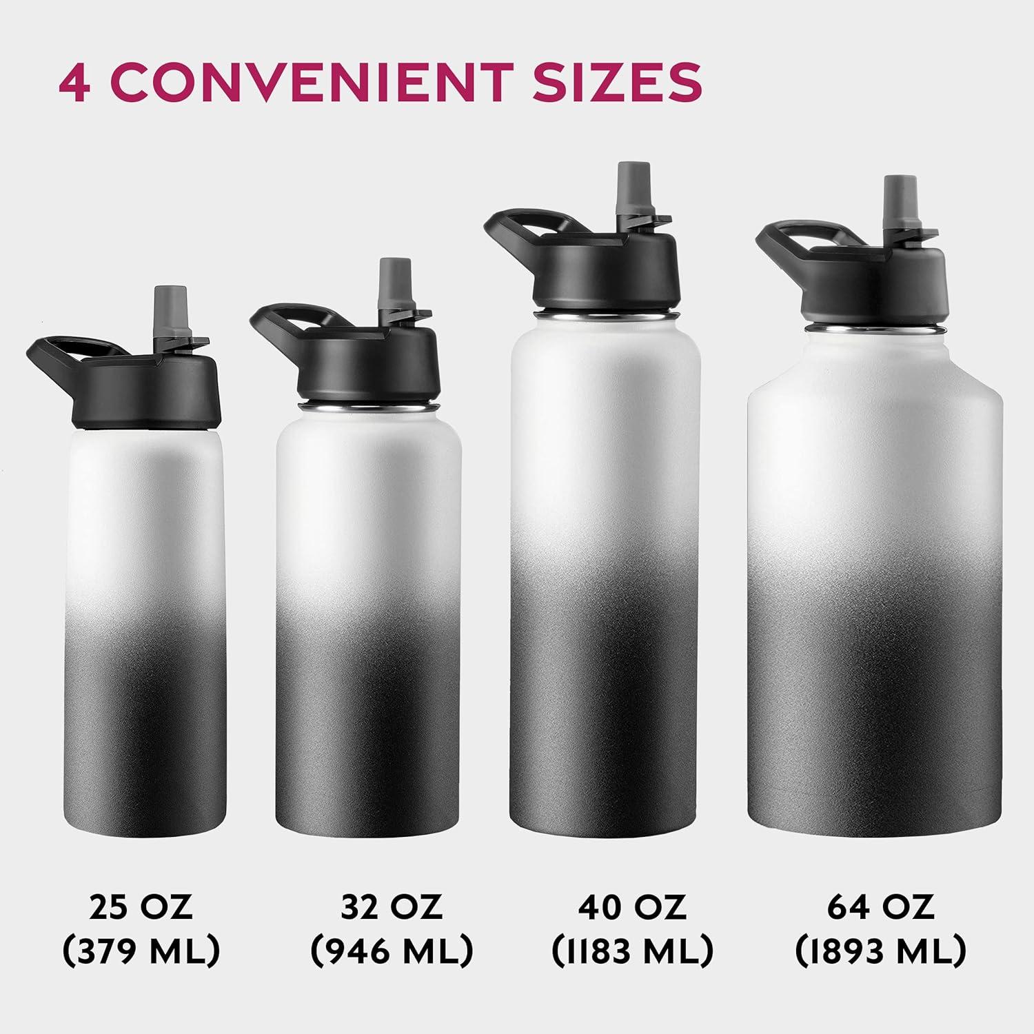 imageFineDine 25 Oz Insulated Water Bottle with Straw Triple Walled Stainless Steel Metal Bottle W 3 Leak Proof Lids For Travel School Sports GymMen Women ampamp Kids Inky Raven BlackDreamy BlackWhite