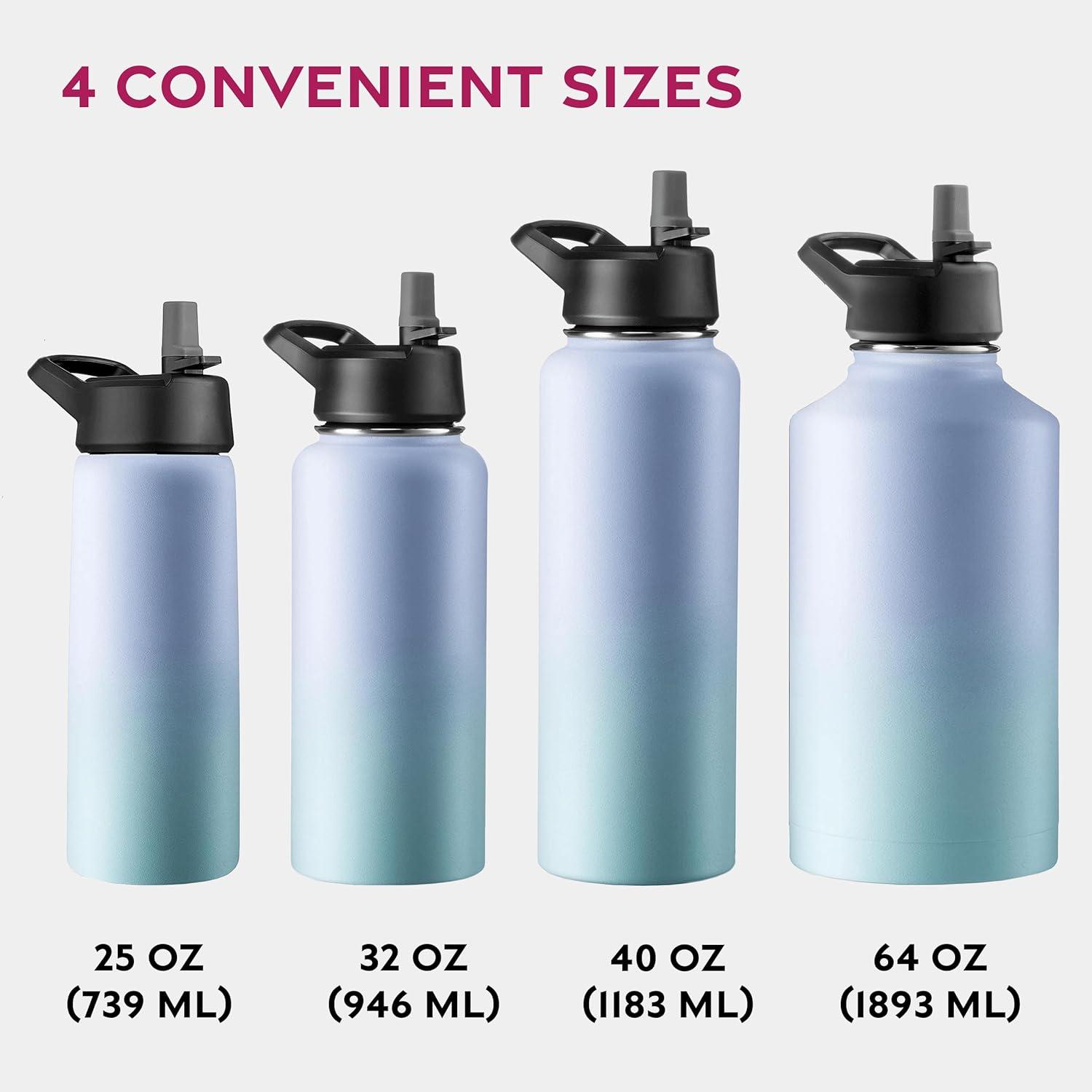 imageFineDine 25 Oz Insulated Water Bottle with Straw Triple Walled Stainless Steel Metal Bottle W 3 Leak Proof Lids For Travel School Sports GymMen Women ampamp Kids Inky Raven BlackPowder Steel Blue Blend