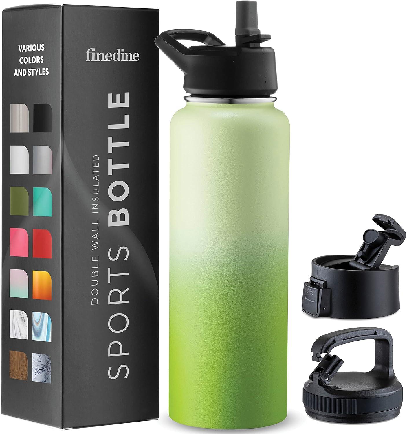 imageFineDine 25 Oz Insulated Water Bottle with Straw Triple Walled Stainless Steel Metal Bottle W 3 Leak Proof Lids For Travel School Sports GymMen Women ampamp Kids Inky Raven BlackDreamy Green