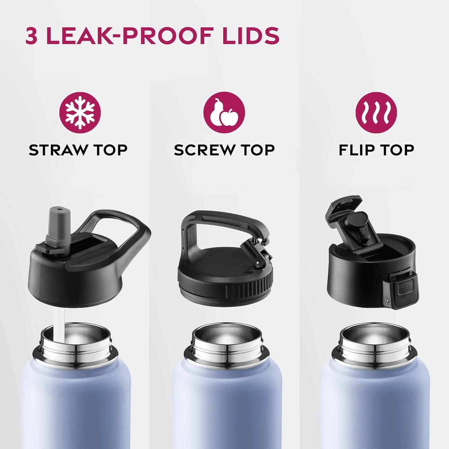 imageFineDine 25 Oz Insulated Water Bottle with Straw Triple Walled Stainless Steel Metal Bottle W 3 Leak Proof Lids For Travel School Sports GymMen Women ampamp Kids Inky Raven BlackPowder Steel Blue Blend