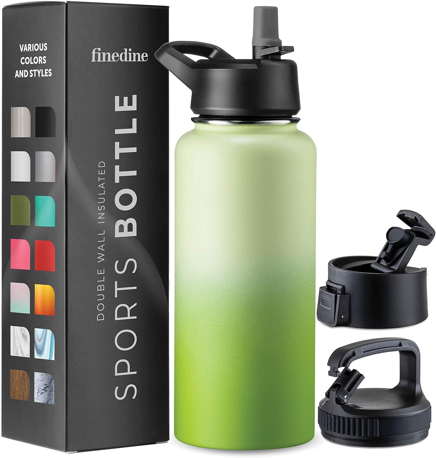 imageFineDine 25 Oz Insulated Water Bottle with Straw Triple Walled Stainless Steel Metal Bottle W 3 Leak Proof Lids For Travel School Sports GymMen Women ampamp Kids Inky Raven BlackDreamy Green