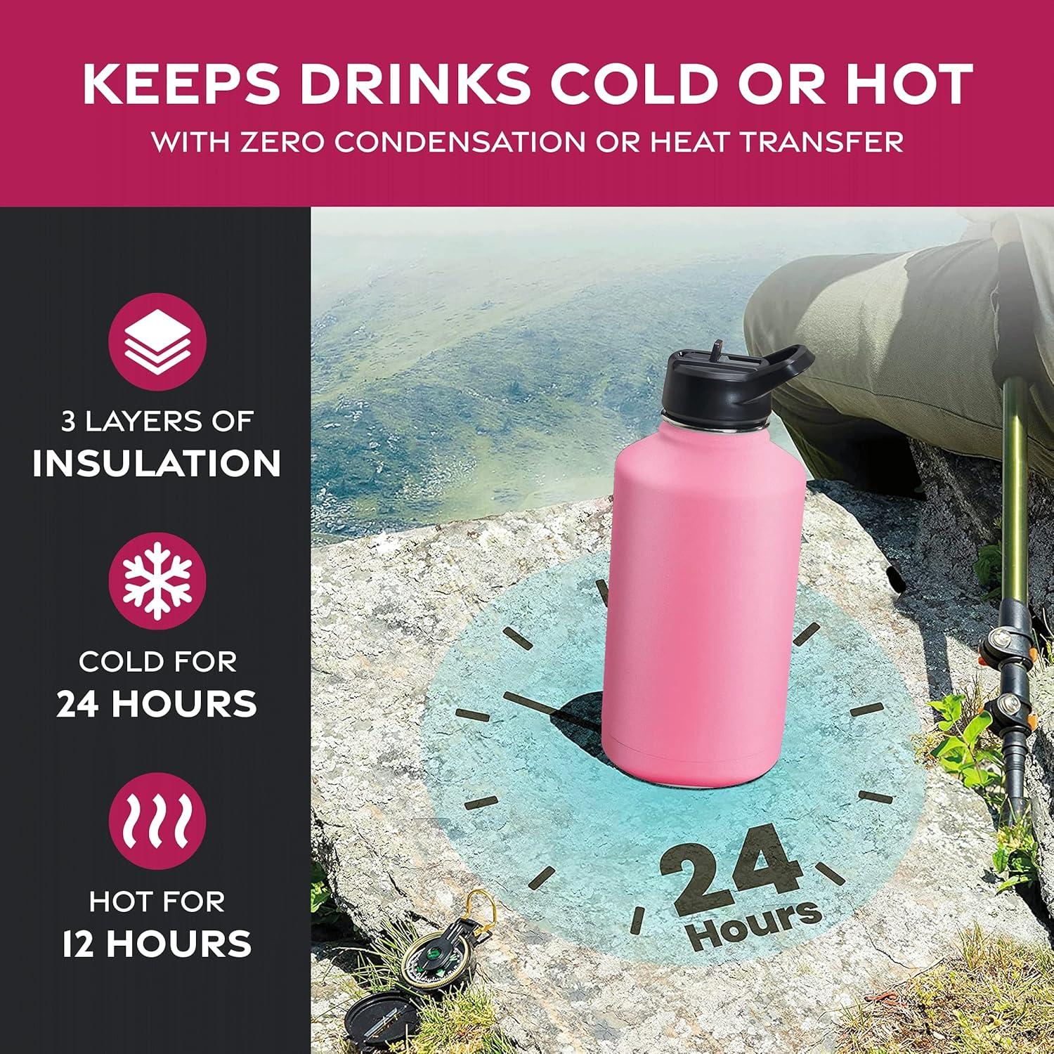imageFineDine 25 Oz Insulated Water Bottle with Straw Triple Walled Stainless Steel Metal Bottle W 3 Leak Proof Lids For Travel School Sports GymMen Women ampamp Kids Inky Raven BlackStriking French Rose