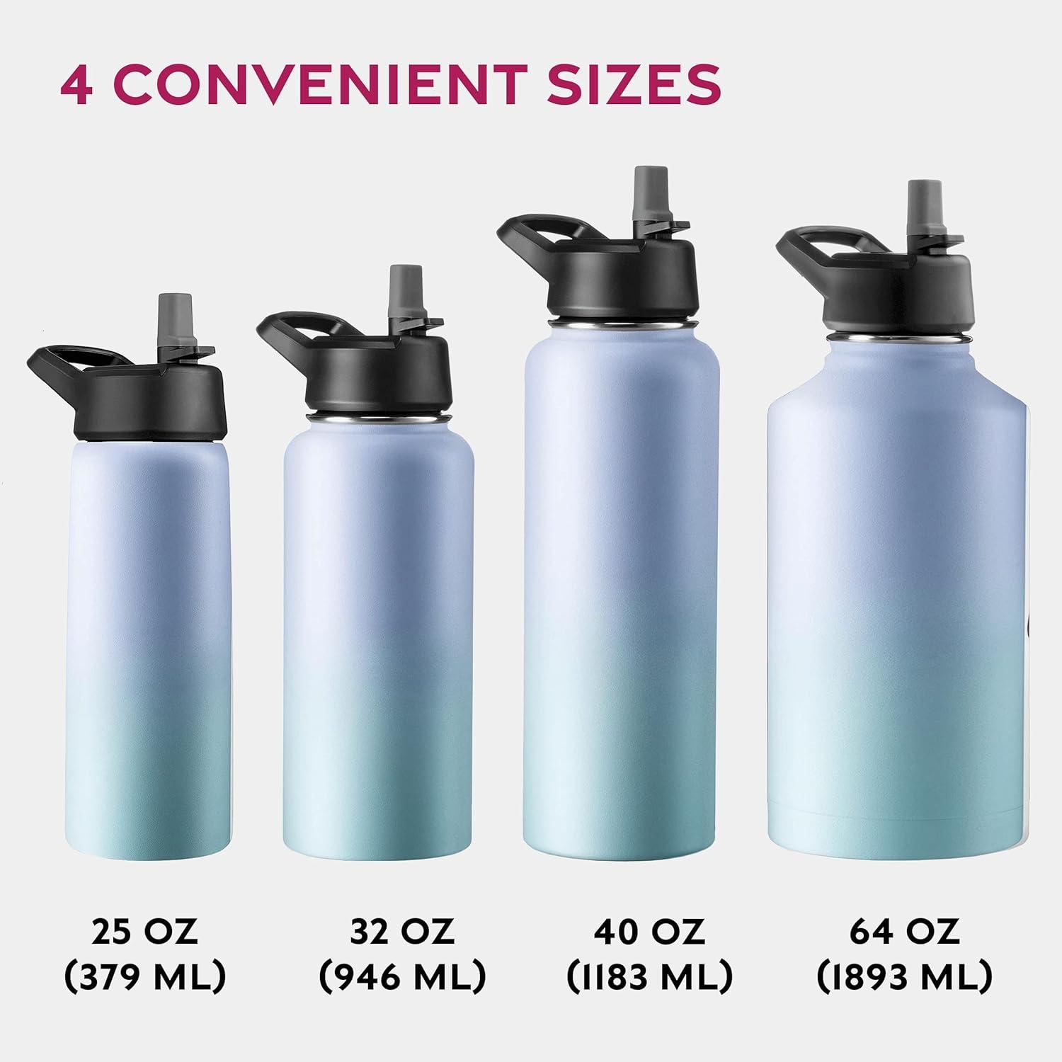 imageFineDine 25 Oz Insulated Water Bottle with Straw Triple Walled Stainless Steel Metal Bottle W 3 Leak Proof Lids For Travel School Sports GymMen Women ampamp Kids Inky Raven BlackPowder Steel Blue Blend