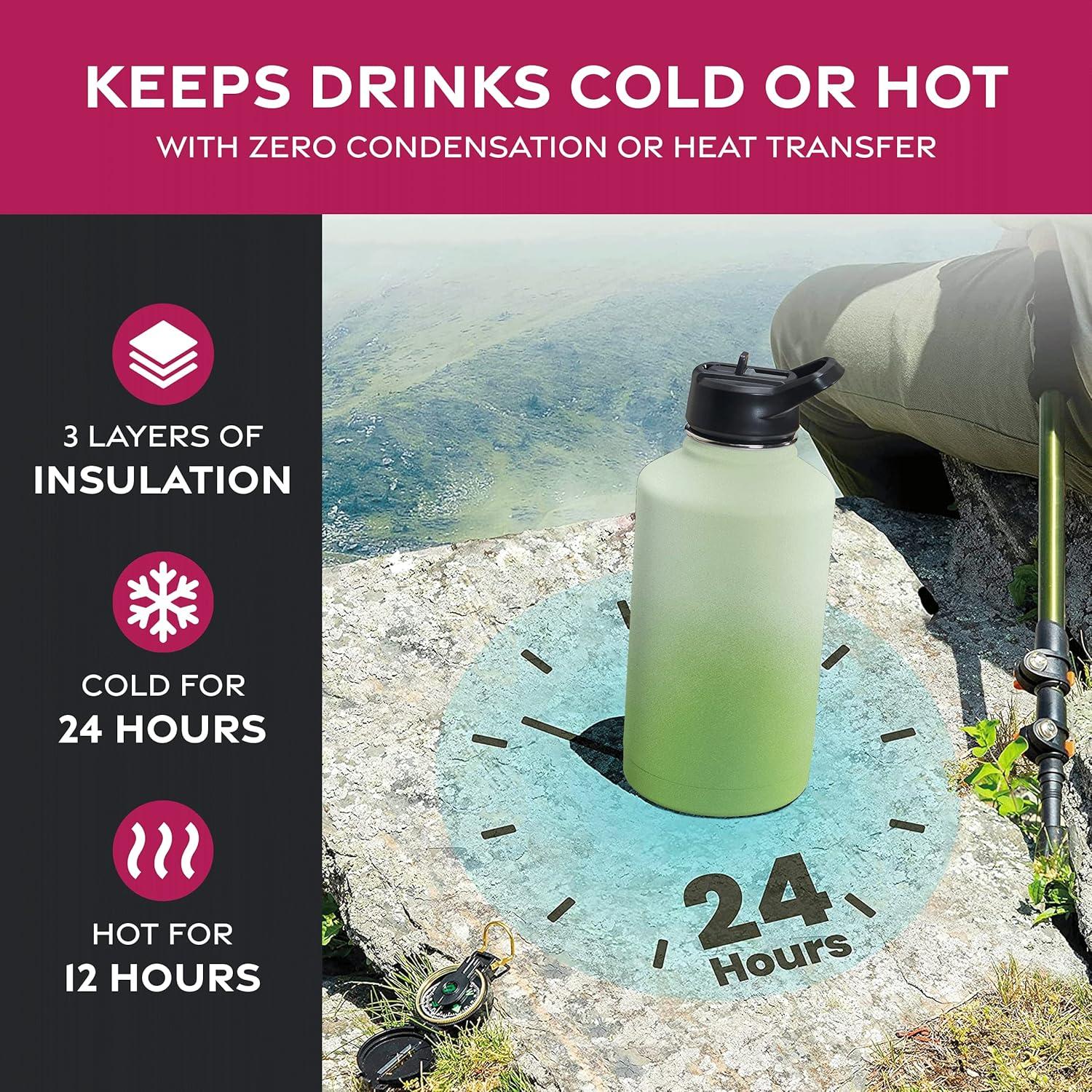 imageFineDine 25 Oz Insulated Water Bottle with Straw Triple Walled Stainless Steel Metal Bottle W 3 Leak Proof Lids For Travel School Sports GymMen Women ampamp Kids Inky Raven BlackDreamy Green