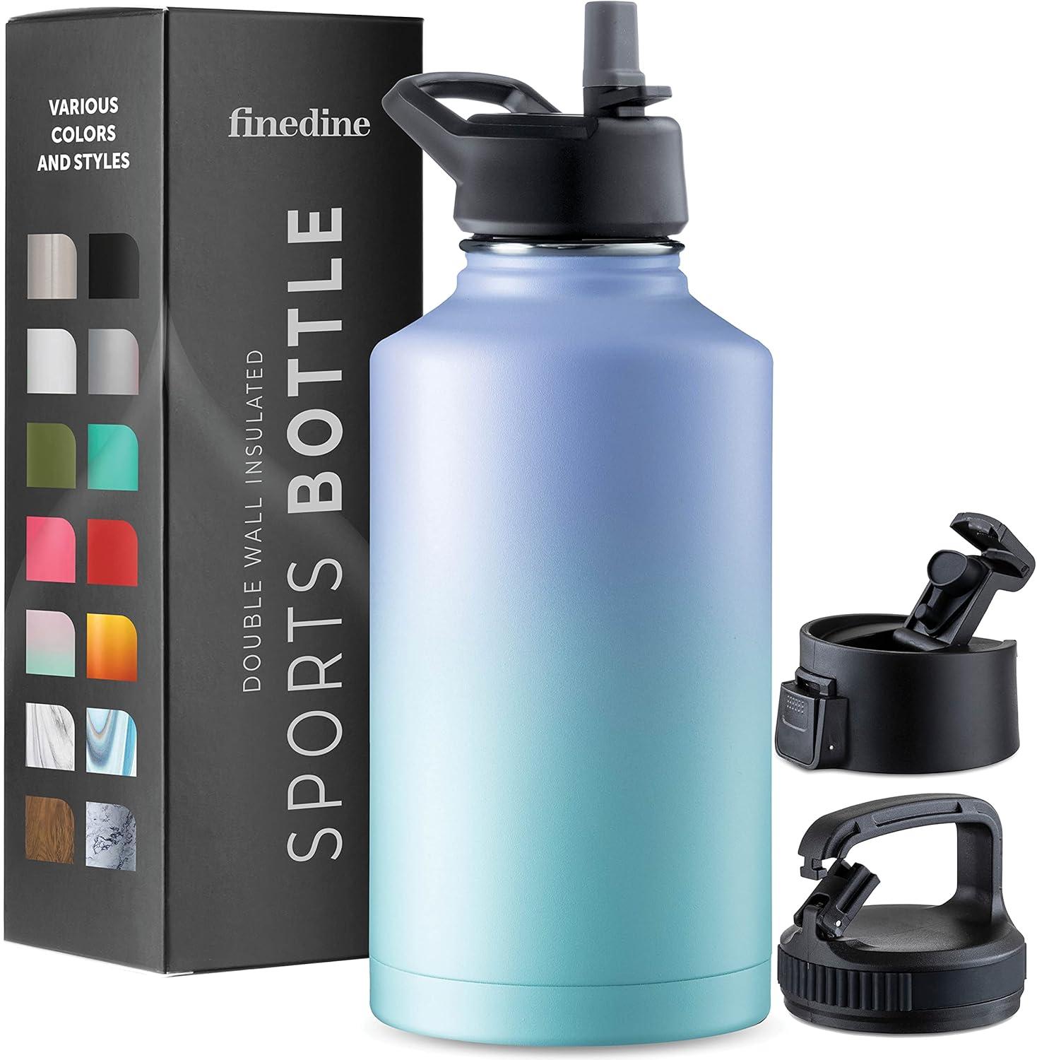 imageFineDine 25 Oz Insulated Water Bottle with Straw Triple Walled Stainless Steel Metal Bottle W 3 Leak Proof Lids For Travel School Sports GymMen Women ampamp Kids Inky Raven BlackPowder Steel Blue Blend