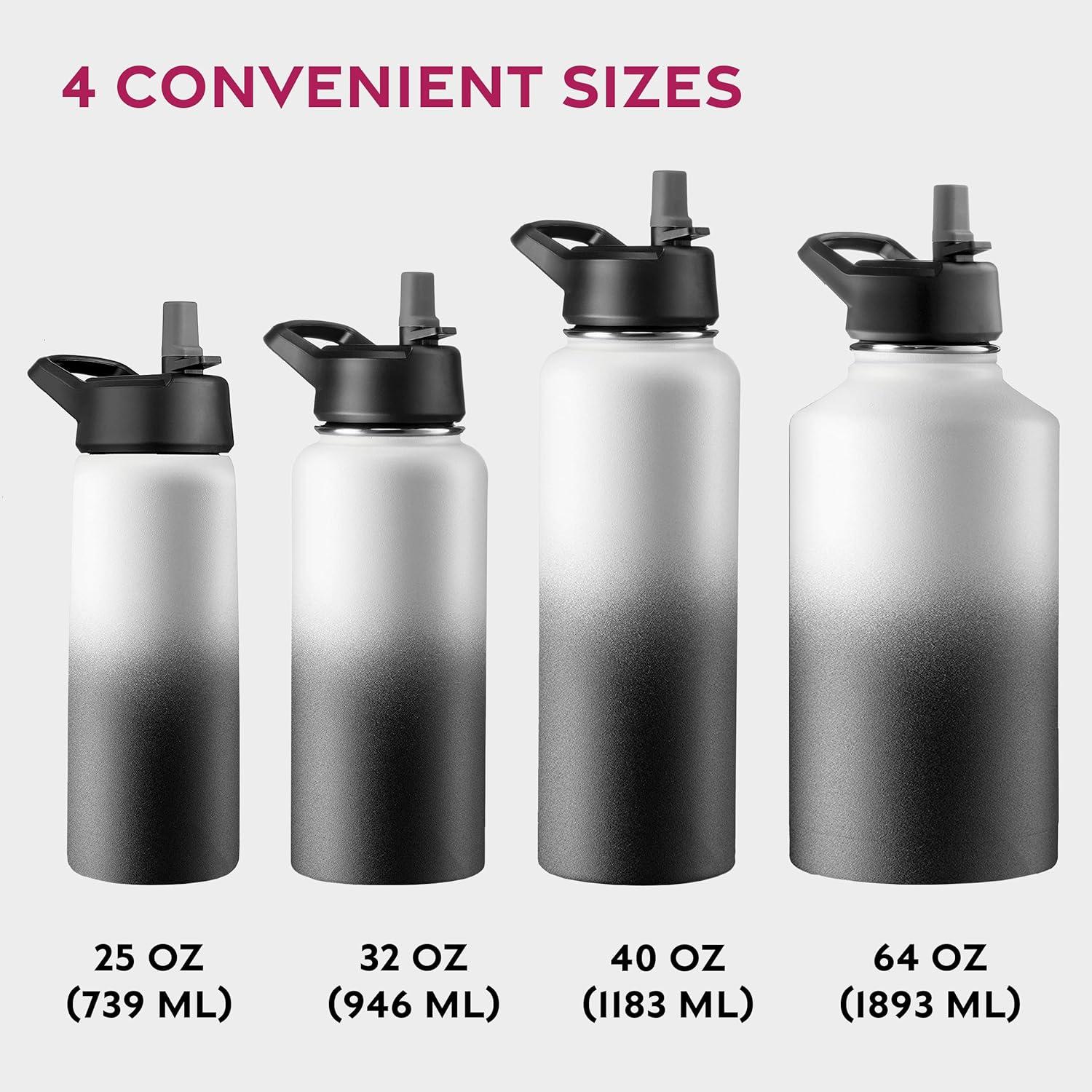 imageFineDine 25 Oz Insulated Water Bottle with Straw Triple Walled Stainless Steel Metal Bottle W 3 Leak Proof Lids For Travel School Sports GymMen Women ampamp Kids Inky Raven BlackDreamy BlackWhite