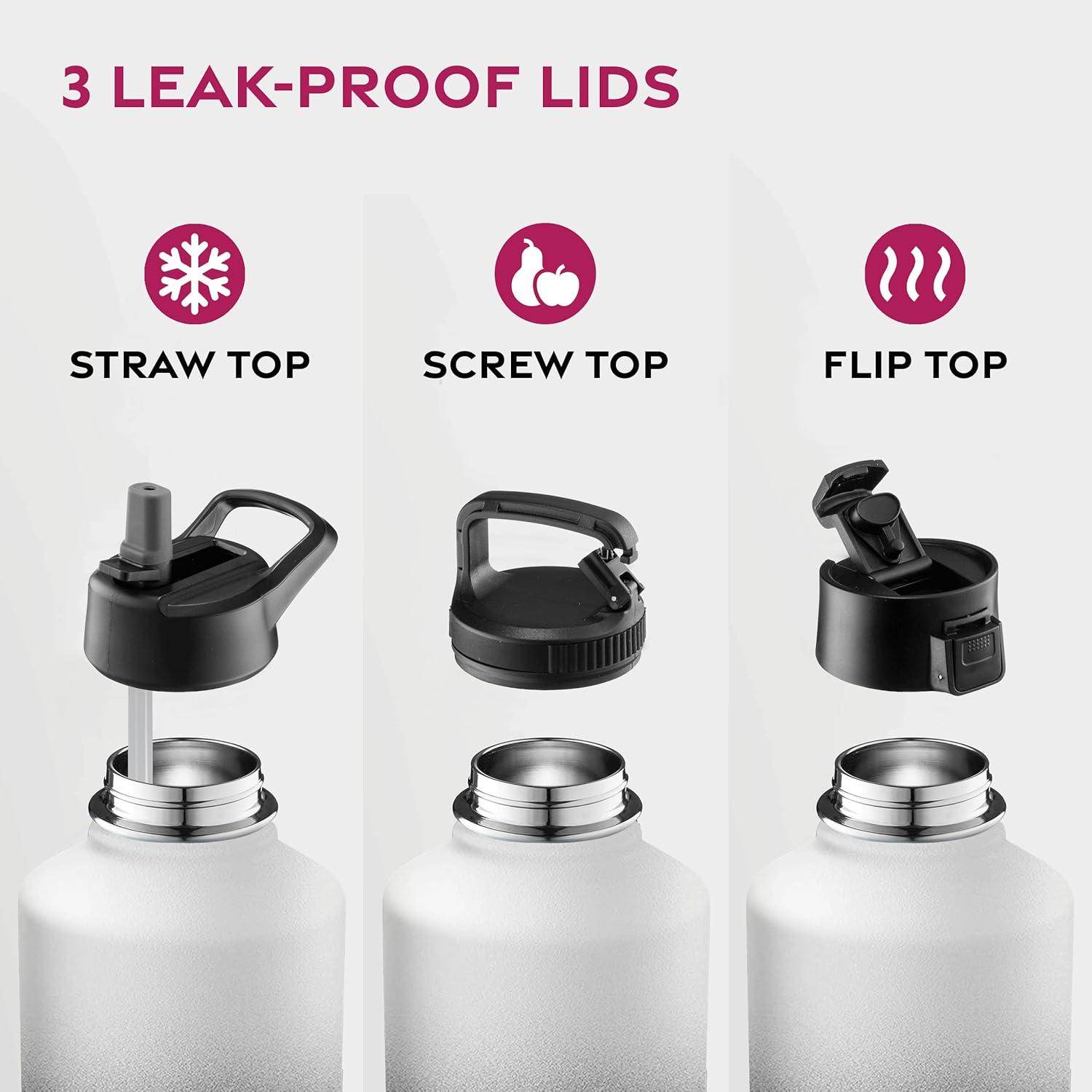 imageFineDine 25 Oz Insulated Water Bottle with Straw Triple Walled Stainless Steel Metal Bottle W 3 Leak Proof Lids For Travel School Sports GymMen Women ampamp Kids Inky Raven BlackDreamy BlackWhite