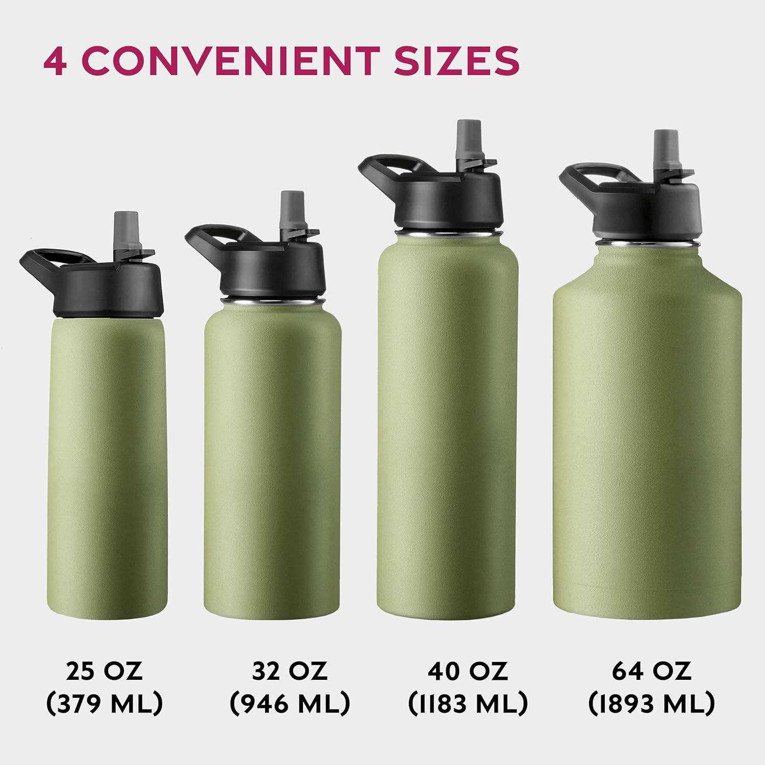 imageFineDine 25 Oz Insulated Water Bottle with Straw Triple Walled Stainless Steel Metal Bottle W 3 Leak Proof Lids For Travel School Sports GymMen Women ampamp Kids Inky Raven BlackArmy Green