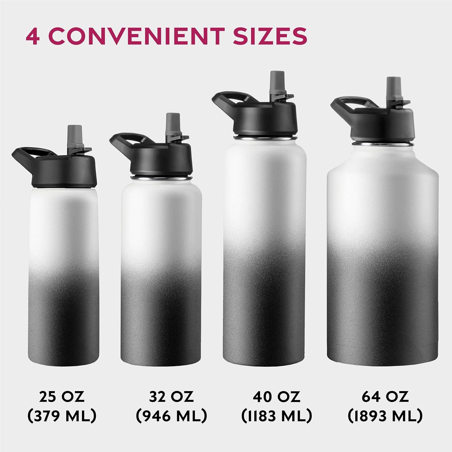 imageFineDine 25 Oz Insulated Water Bottle with Straw Triple Walled Stainless Steel Metal Bottle W 3 Leak Proof Lids For Travel School Sports GymMen Women ampamp Kids Inky Raven BlackDreamy BlackWhite