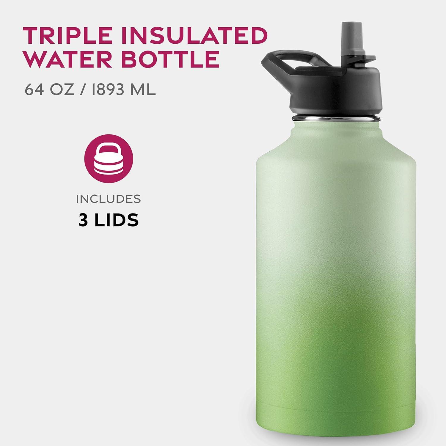 imageFineDine 25 Oz Insulated Water Bottle with Straw Triple Walled Stainless Steel Metal Bottle W 3 Leak Proof Lids For Travel School Sports GymMen Women ampamp Kids Inky Raven BlackDreamy Green