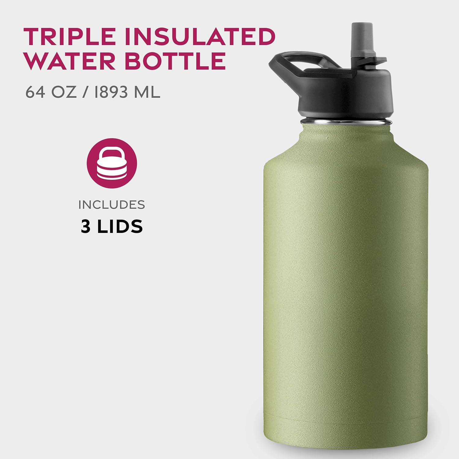 imageFineDine 25 Oz Insulated Water Bottle with Straw Triple Walled Stainless Steel Metal Bottle W 3 Leak Proof Lids For Travel School Sports GymMen Women ampamp Kids Inky Raven BlackArmy Green