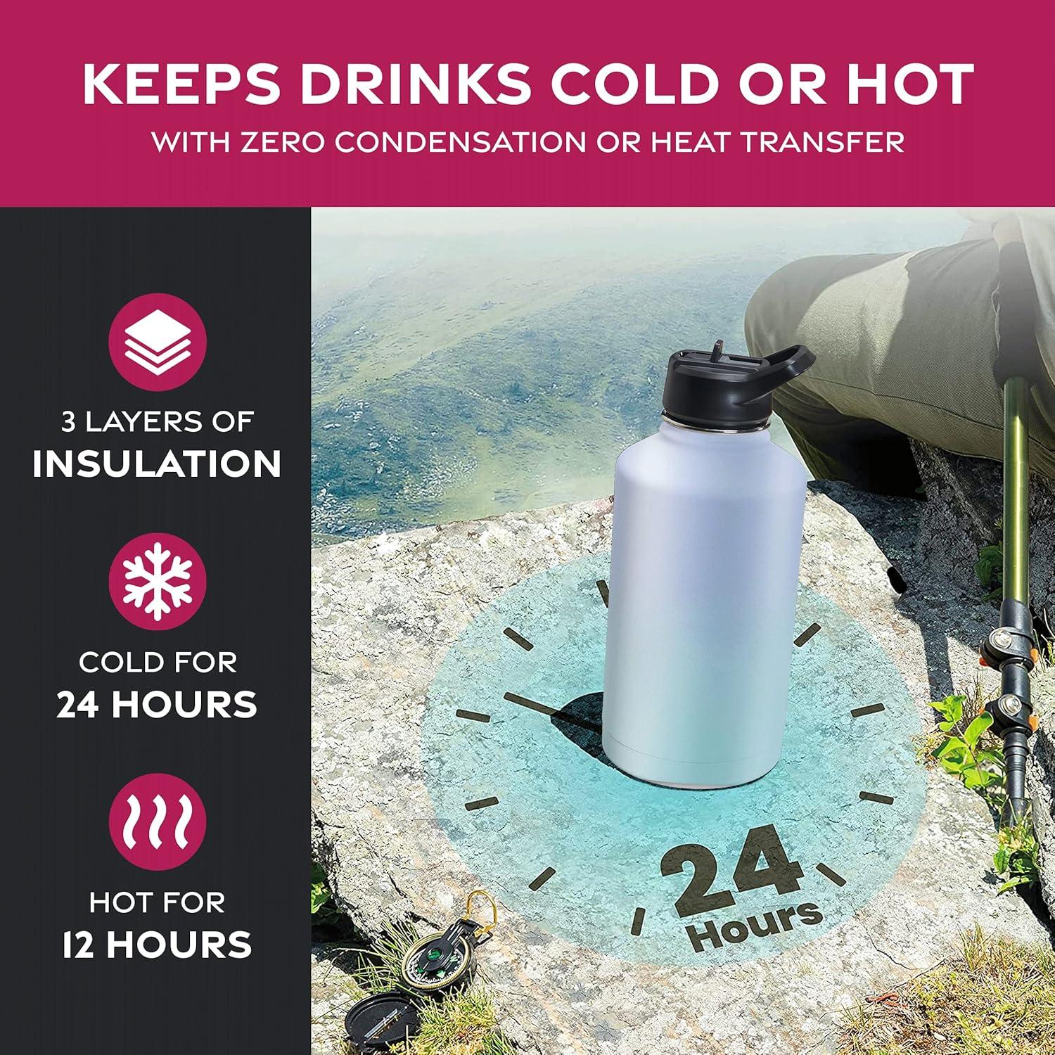 imageFineDine 25 Oz Insulated Water Bottle with Straw Triple Walled Stainless Steel Metal Bottle W 3 Leak Proof Lids For Travel School Sports GymMen Women ampamp Kids Inky Raven BlackPowder Steel Blue Blend