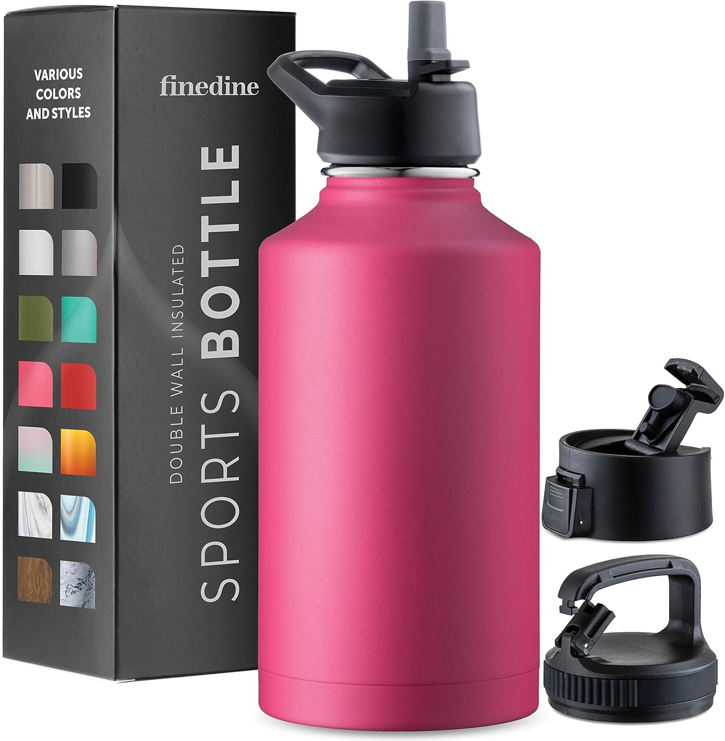 imageFineDine 25 Oz Insulated Water Bottle with Straw Triple Walled Stainless Steel Metal Bottle W 3 Leak Proof Lids For Travel School Sports GymMen Women ampamp Kids Inky Raven BlackStriking French Rose