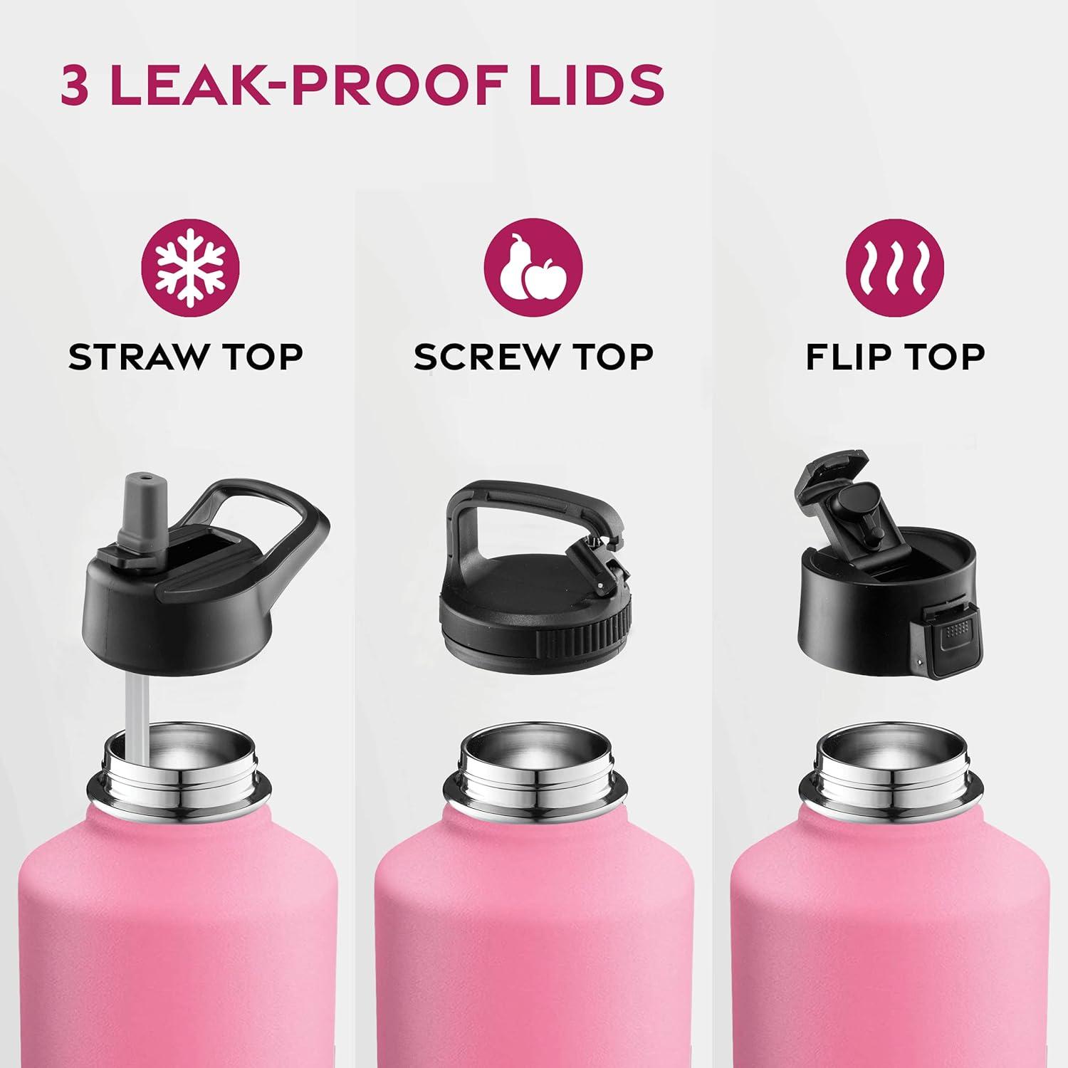 imageFineDine 25 Oz Insulated Water Bottle with Straw Triple Walled Stainless Steel Metal Bottle W 3 Leak Proof Lids For Travel School Sports GymMen Women ampamp Kids Inky Raven BlackStriking French Rose