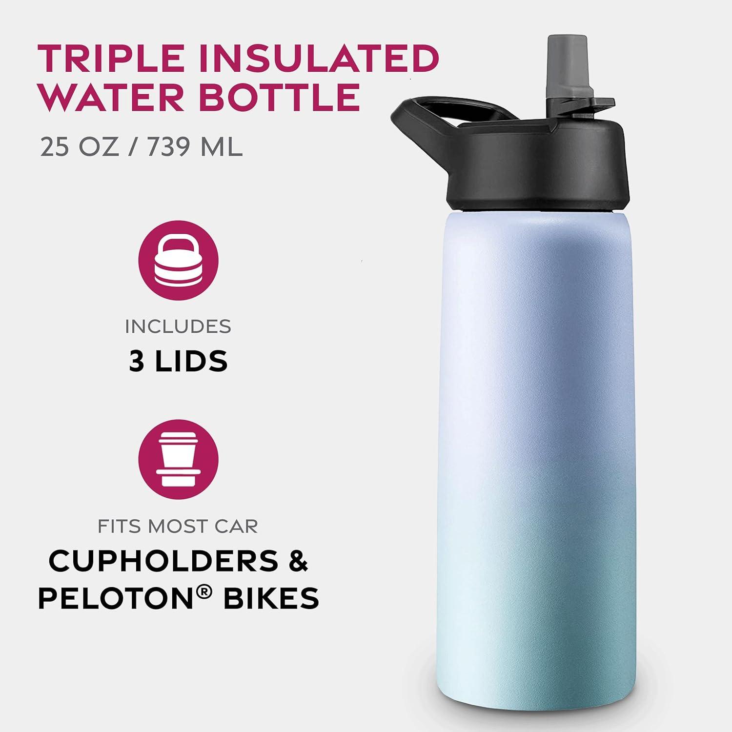 imageFineDine 25 Oz Insulated Water Bottle with Straw Triple Walled Stainless Steel Metal Bottle W 3 Leak Proof Lids For Travel School Sports GymMen Women ampamp Kids Inky Raven BlackPowder Steel Blue Blend