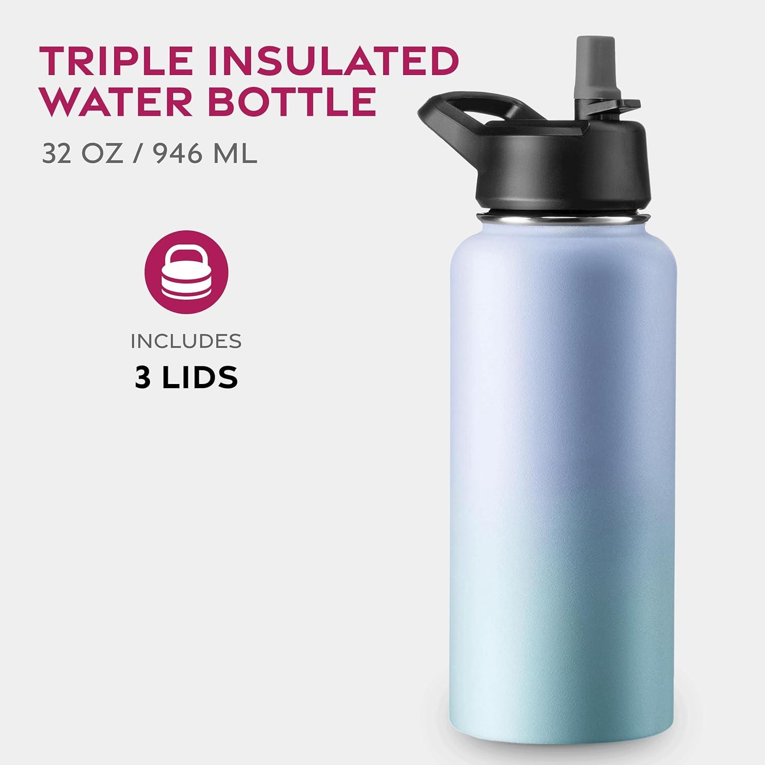 imageFineDine 25 Oz Insulated Water Bottle with Straw Triple Walled Stainless Steel Metal Bottle W 3 Leak Proof Lids For Travel School Sports GymMen Women ampamp Kids Inky Raven BlackPowder Steel Blue Blend