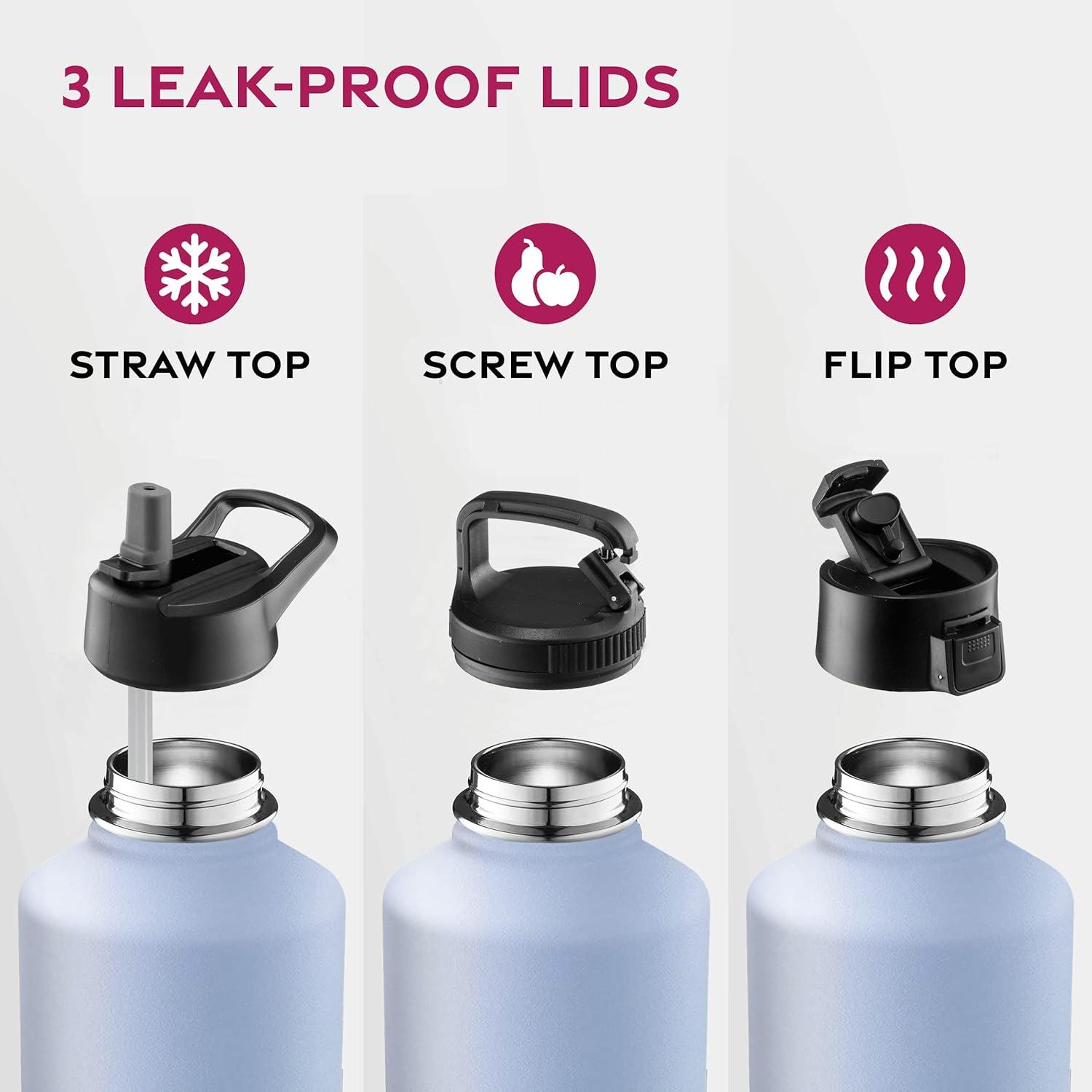 imageFineDine 25 Oz Insulated Water Bottle with Straw Triple Walled Stainless Steel Metal Bottle W 3 Leak Proof Lids For Travel School Sports GymMen Women ampamp Kids Inky Raven BlackPowder Steel Blue Blend
