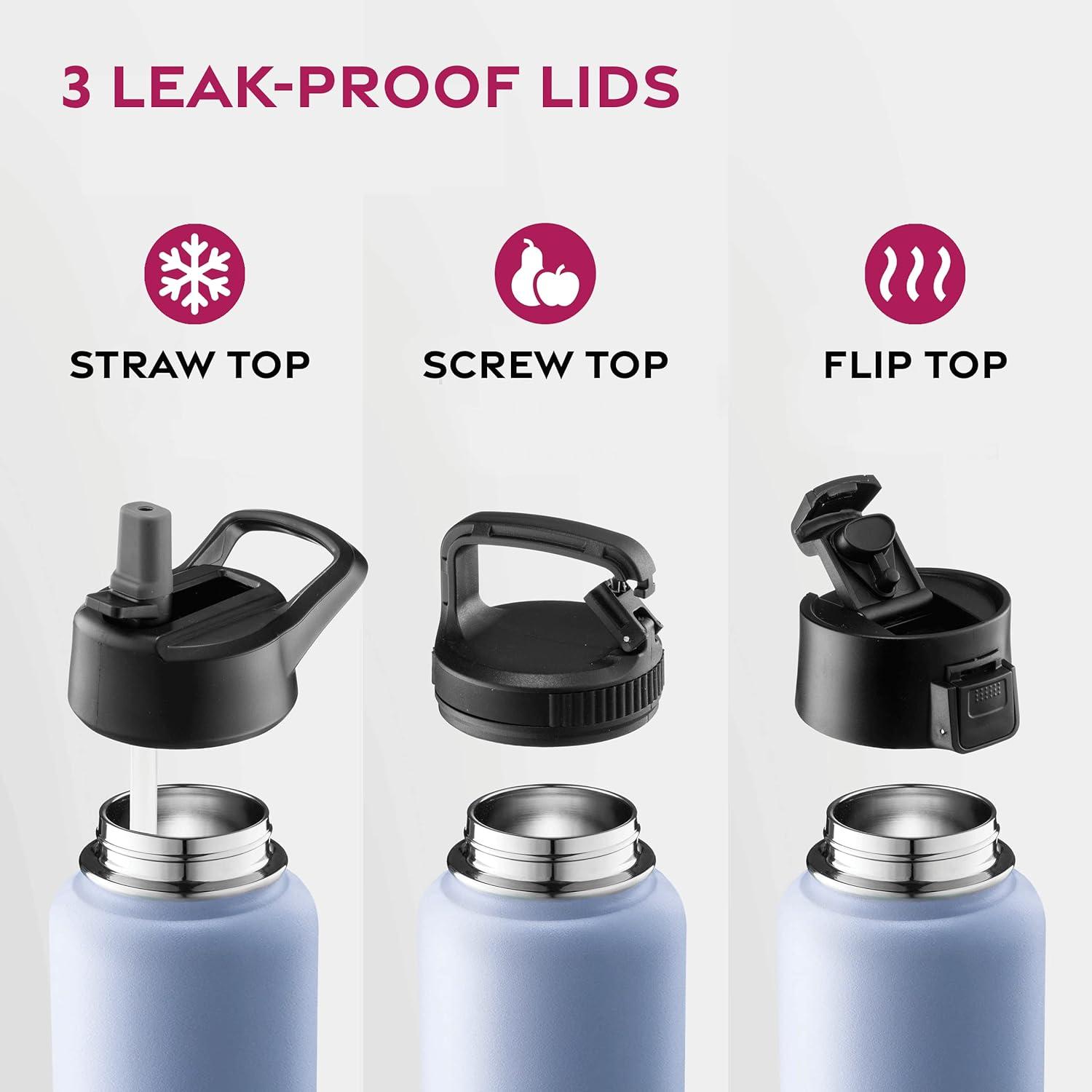 imageFineDine 25 Oz Insulated Water Bottle with Straw Triple Walled Stainless Steel Metal Bottle W 3 Leak Proof Lids For Travel School Sports GymMen Women ampamp Kids Inky Raven BlackPowder Steel Blue Blend