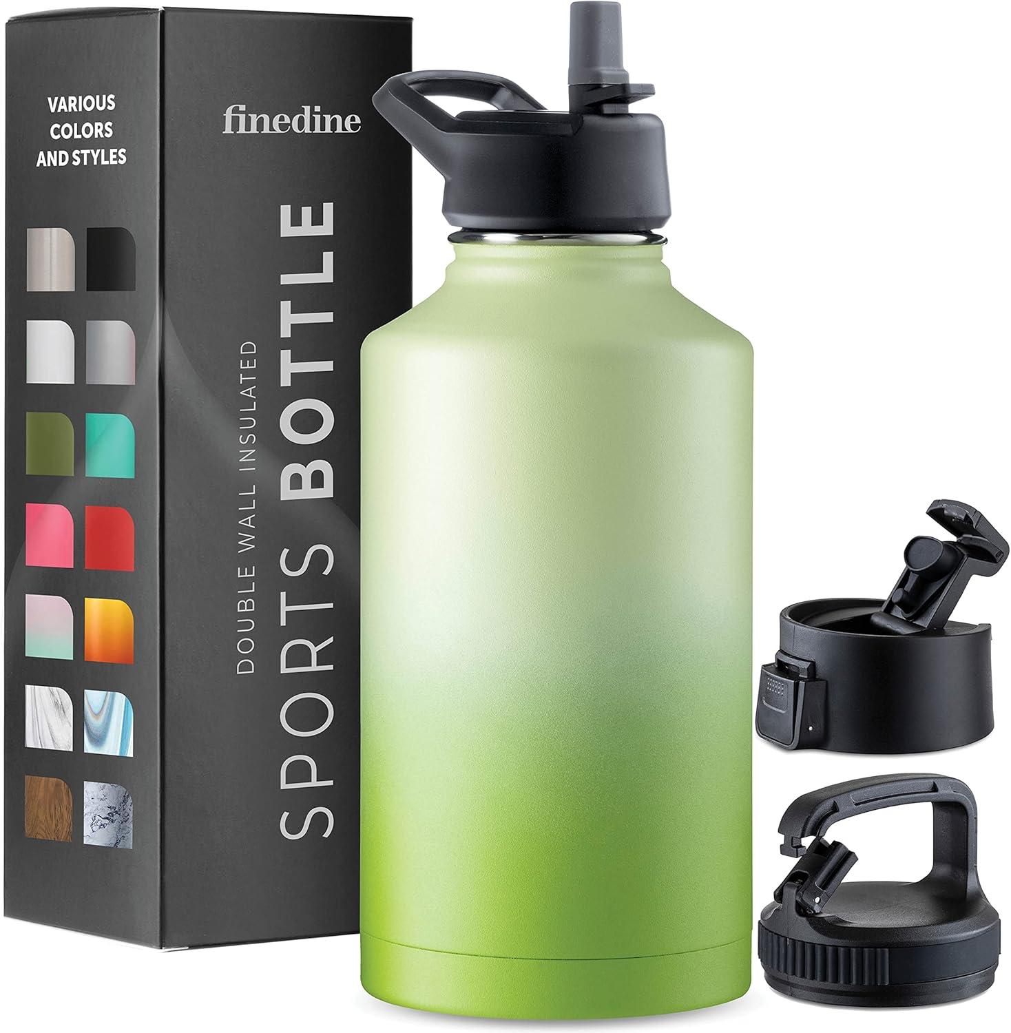 imageFineDine 25 Oz Insulated Water Bottle with Straw Triple Walled Stainless Steel Metal Bottle W 3 Leak Proof Lids For Travel School Sports GymMen Women ampamp Kids Inky Raven BlackDreamy Green