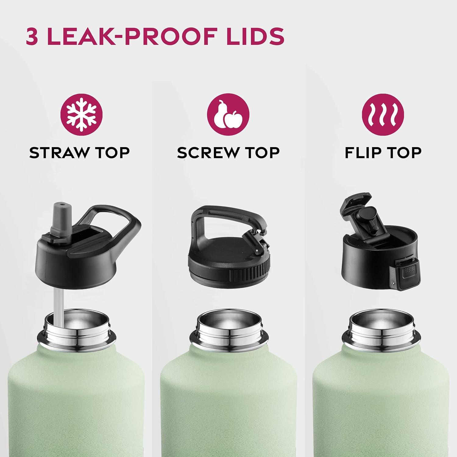 imageFineDine 25 Oz Insulated Water Bottle with Straw Triple Walled Stainless Steel Metal Bottle W 3 Leak Proof Lids For Travel School Sports GymMen Women ampamp Kids Inky Raven BlackDreamy Green