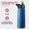 FineDine 25 Oz Insulated Water Bottle with Straw – Triple Walled Stainless Steel Metal Bottle W/ 3 Leak Proof Lids – For Travel, School, Sports, Gym/Men, Women & Kids – Inky Raven Black(Majestic Sapphire)