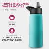 FineDine 25 Oz Insulated Water Bottle with Straw – Triple Walled Stainless Steel Metal Bottle W/ 3 Leak Proof Lids – For Travel, School, Sports, Gym/Men, Women & Kids – Inky Raven Black(Cheery Turquoise)