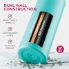 FineDine 25 Oz Insulated Water Bottle with Straw – Triple Walled Stainless Steel Metal Bottle W/ 3 Leak Proof Lids – For Travel, School, Sports, Gym/Men, Women & Kids – Inky Raven Black(Cheery Turquoise)