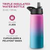FineDine 25 Oz Insulated Water Bottle with Straw – Triple Walled Stainless Steel Metal Bottle W/ 3 Leak Proof Lids – For Travel, School, Sports, Gym/Men, Women & Kids – Inky Raven Black(Pacific Blue Rose Blend)