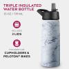 FineDine 25 Oz Insulated Water Bottle with Straw – Triple Walled Stainless Steel Metal Bottle W/ 3 Leak Proof Lids – For Travel, School, Sports, Gym/Men, Women & Kids – Inky Raven Black(Fresh White Marble)