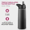FineDine 25 Oz Insulated Water Bottle with Straw – Triple Walled Stainless Steel Metal Bottle W/ 3 Leak Proof Lids – For Travel, School, Sports, Gym/Men, Women & Kids – Inky Raven Black(Inky Raven Black)