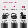 FineDine 25 Oz Insulated Water Bottle with Straw – Triple Walled Stainless Steel Metal Bottle W/ 3 Leak Proof Lids – For Travel, School, Sports, Gym/Men, Women & Kids – Inky Raven Black(Inky Raven Black)