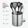 FineDine Rotating Kitchen Utensil Holder for Kitchen Counter – With Weighted Base for Stability, Stainless Steel Cooking Utensil Holder with Removable Divider, Brushed Stainless Steel(Brushed Stainless Steel)