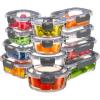 FineDine 24 Piece Glass Storage Containers with Lids – Leak Proof, Dishwasher Safe Glass Food Storage Containers for Meal Prep or Leftovers, Red(Grey)