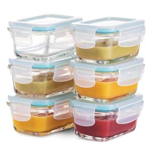 FineDine Small Glass Meal Prep Food Storage Container – Airtight, Leakproof, Microwave & Dishwasher Safe – Perfect for Snacks, Dips, 6 Count – Teal(Teal)