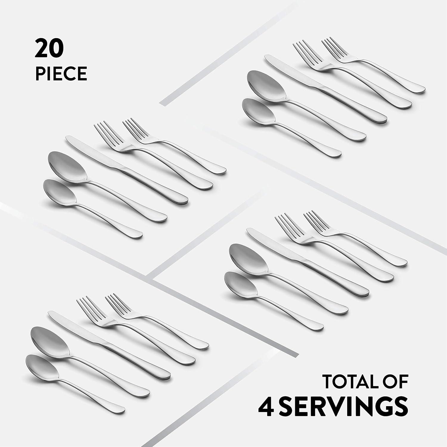 imageFineDine 20Piece Stainless Steel Silverware Set Kitchen Utensils Set Serving For 4 Cutlery Set Flatware Set Includes Spoons Forks ampamp Knifes Dishwasher Safe Stainless Steel Utensils Set