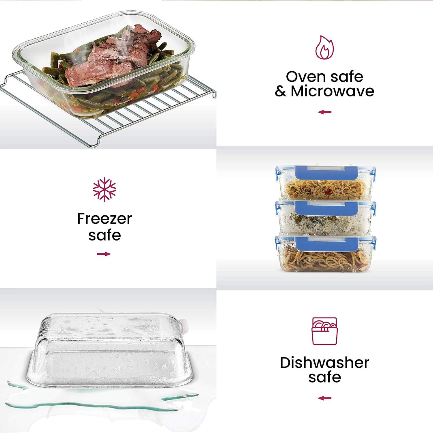 imageFineDine 24 Piece Glass Airtight Storage Containers with Lids Leak Proof Dishwasher Safe Glass Food Storage Containers for Meal Prep or Leftovers WhiteBlue