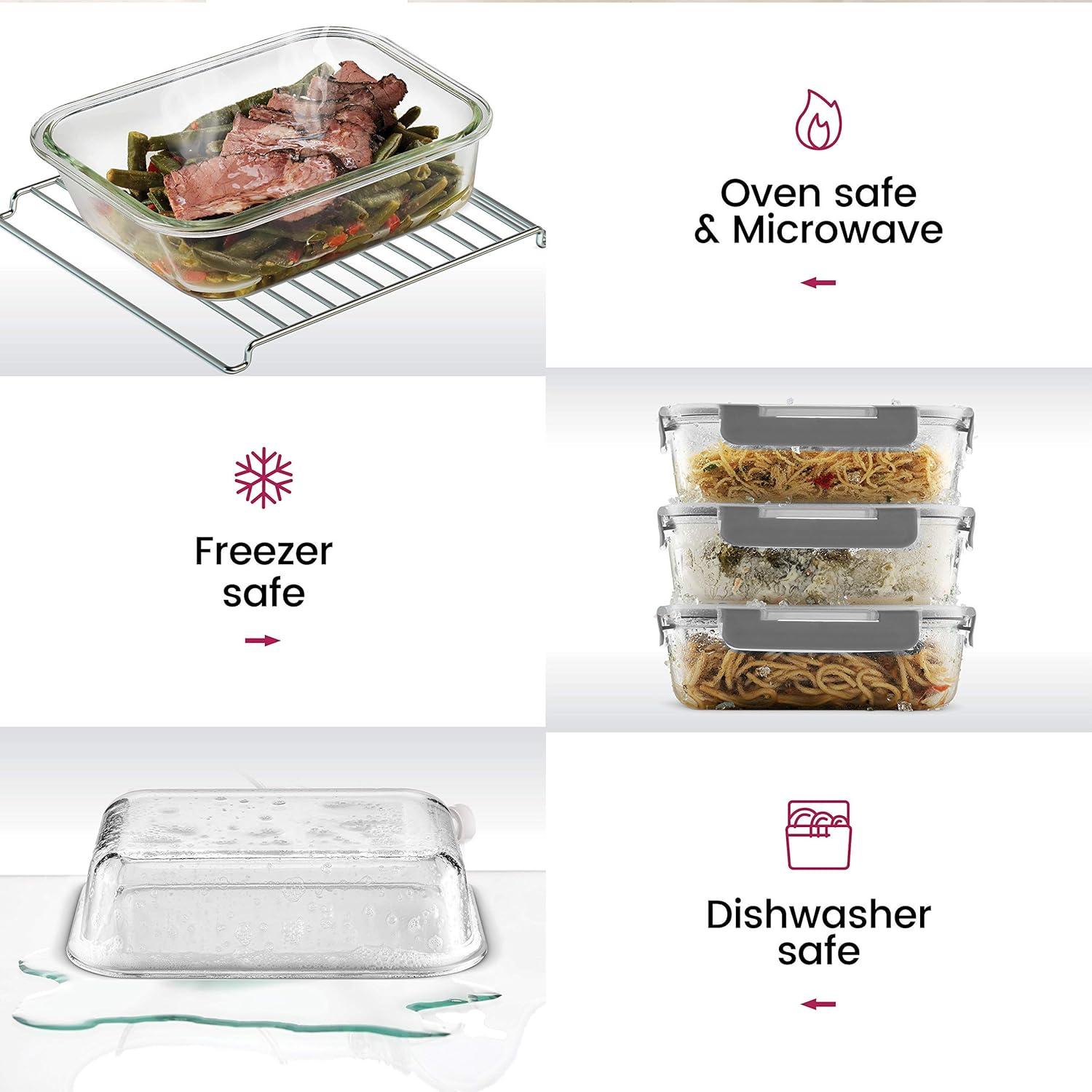 imageFineDine 24 Piece Glass Airtight Storage Containers with Lids Leak Proof Dishwasher Safe Glass Food Storage Containers for Meal Prep or Leftovers WhiteGrey