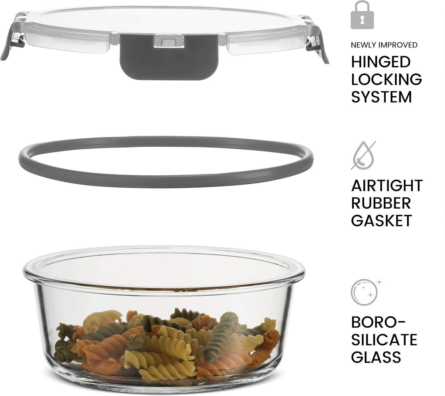 imageFineDine 24 Piece Glass Airtight Storage Containers with Lids Leak Proof Dishwasher Safe Glass Food Storage Containers for Meal Prep or Leftovers WhiteGrey