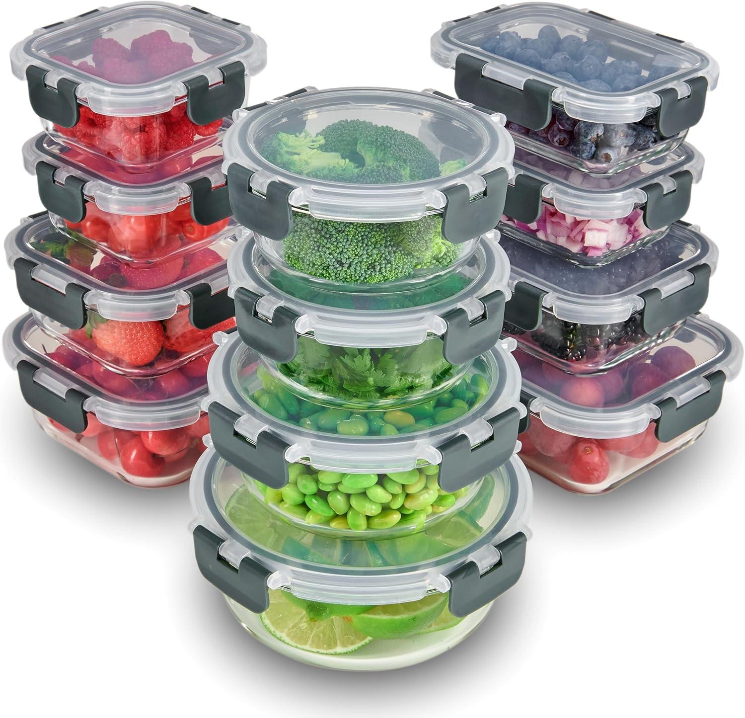 imageFineDine 24 Piece Glass Airtight Storage Containers with Lids Leak Proof Dishwasher Safe Glass Food Storage Containers for Meal Prep or Leftovers WhiteGrey