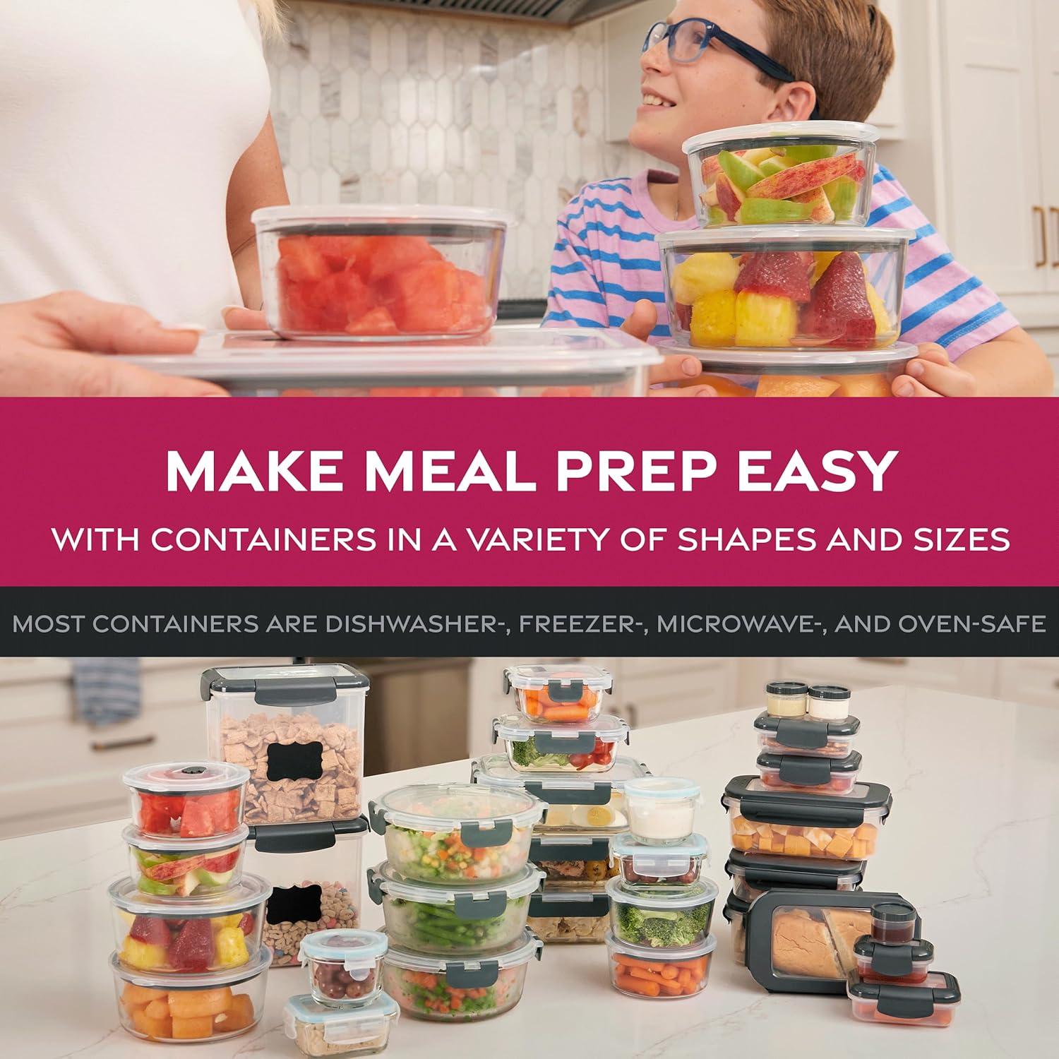 imageFineDine 24 Piece Glass Airtight Storage Containers with Lids Leak Proof Dishwasher Safe Glass Food Storage Containers for Meal Prep or Leftovers WhiteBlue