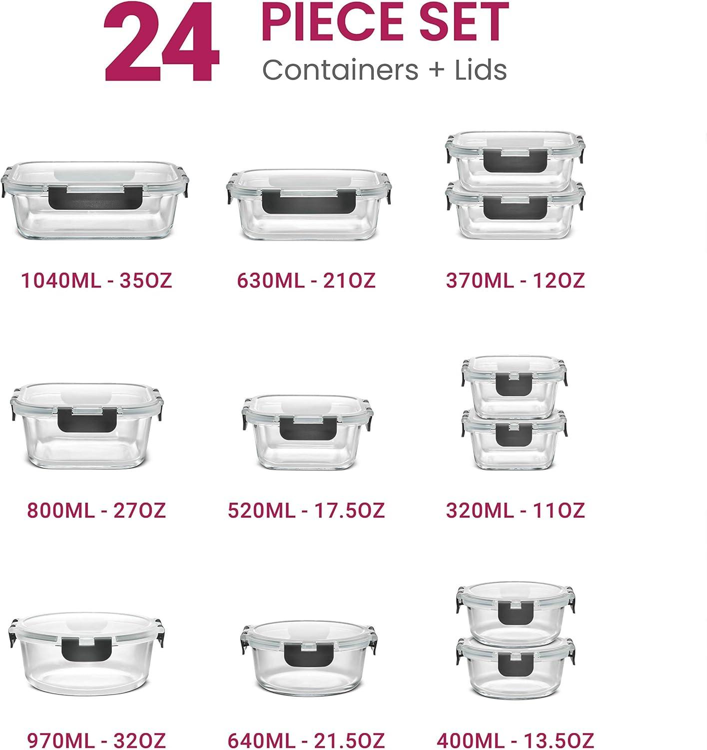 imageFineDine 24 Piece Glass Airtight Storage Containers with Lids Leak Proof Dishwasher Safe Glass Food Storage Containers for Meal Prep or Leftovers WhiteGrey