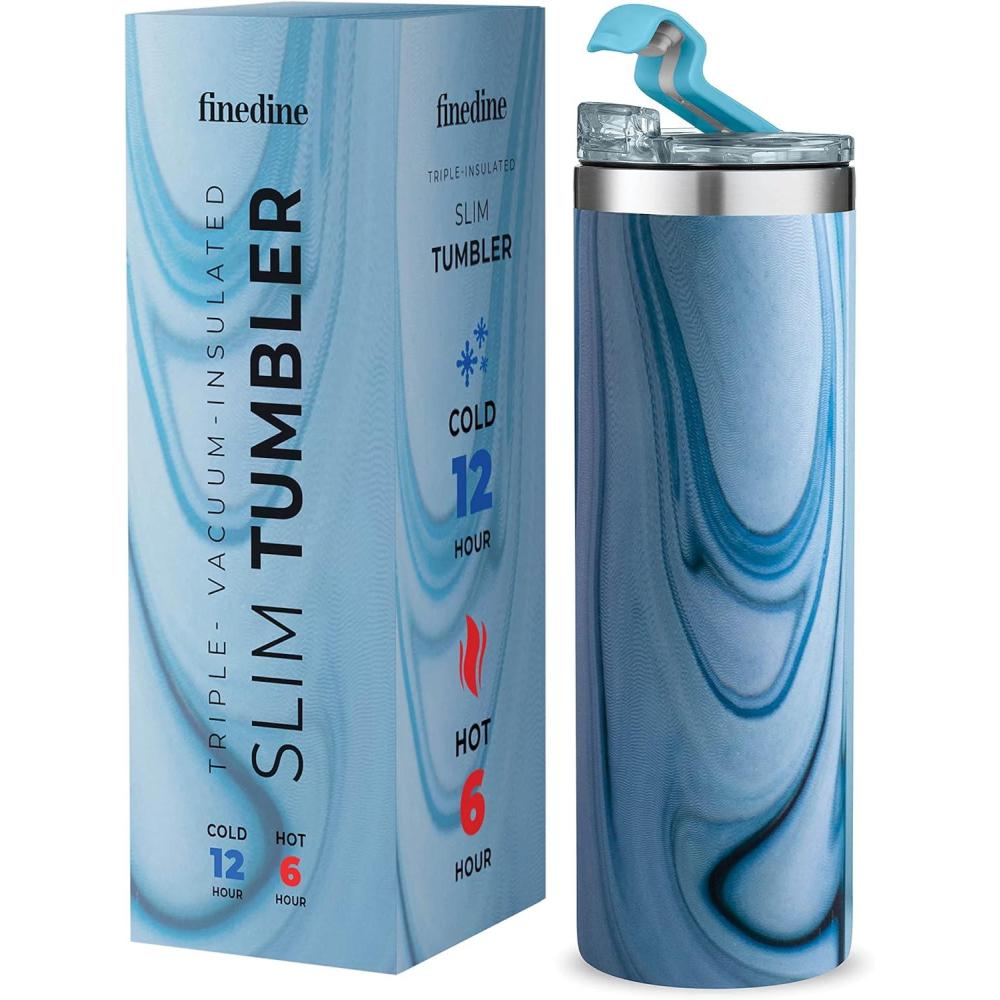 FineDine Insulated Skinny Stainless-Steel Tumbler  18oz Coffee Tumbler  with Flip-Top Lid  Travel Coffee Mug 100% Leakproof Lids  Slim  Vacuum-Tumblers Keep Hot & Cold  For Home, Office. - FINEDINE Authorized  Shop