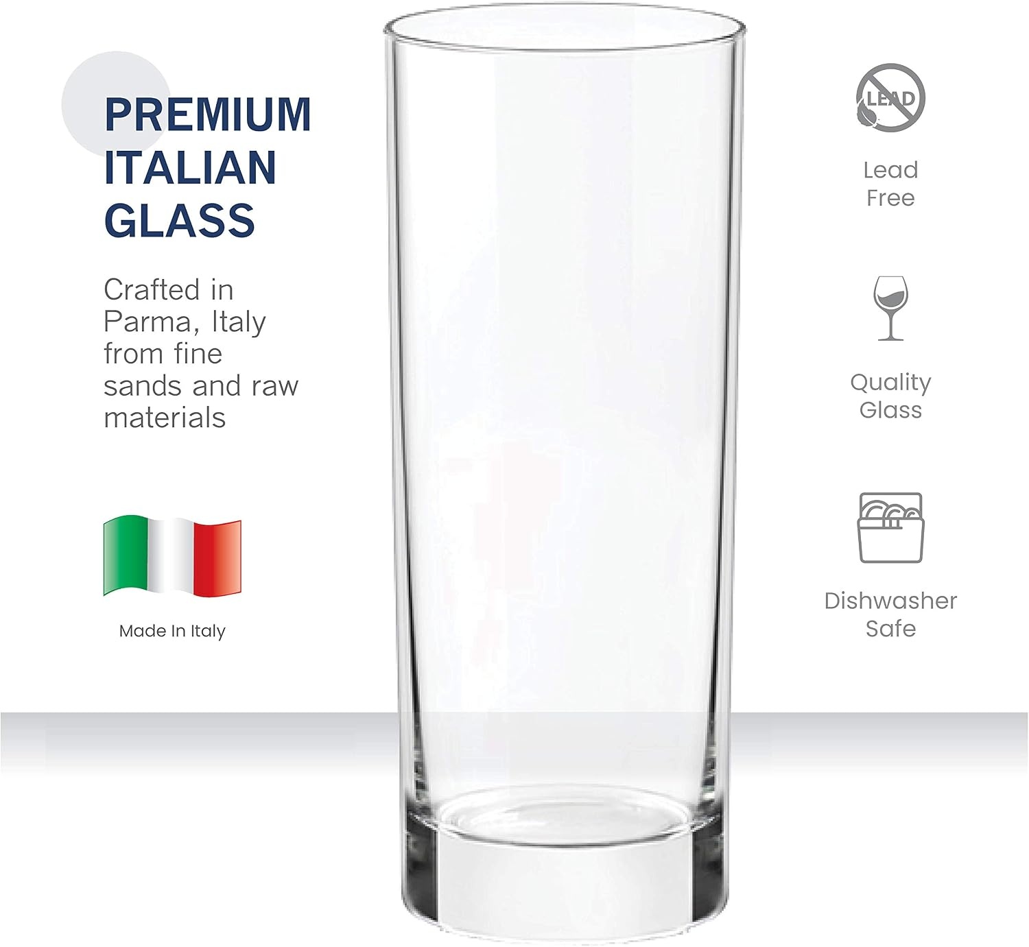 image:imagePaksh Novelty Italian Highball Glasses Set of 6 Clear Heavy Base Tall Bar Glass Drinking Glasses for Water Juice Beer Wine Whiskey and Cocktails 13Ounce Cups