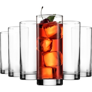 Paksh Novelty Italian Highball Glasses [Set of 6] Clear Heavy Base Tall Bar Glass – Drinking Glasses for Water, Juice, Beer, Wine, Whiskey, and Cocktails | 13-Ounce Cups