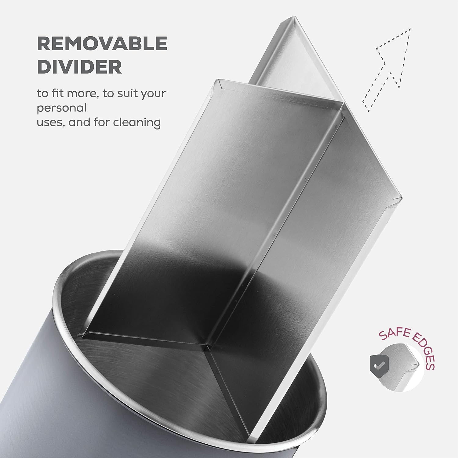 image:imageRotating Utensil Crock with Weighted Base for Stability Stainless Steel Utensil Caddy with Removable Divider Modern Lava GrayModern Lava Gray