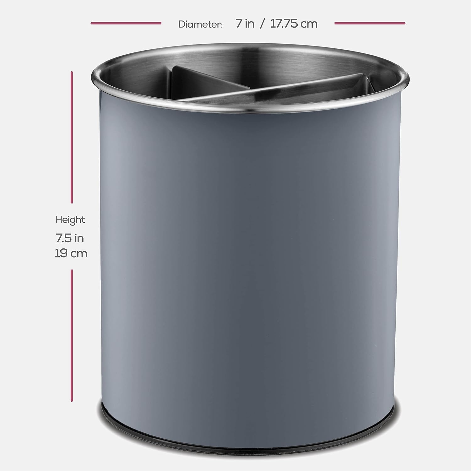image:imageRotating Utensil Crock with Weighted Base for Stability Stainless Steel Utensil Caddy with Removable Divider Modern Lava GrayModern Lava Gray